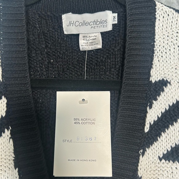 JH Collectibles Open Knit Cardigan Women’s Medium Petite Black White Grandma - Picture 3 of 5